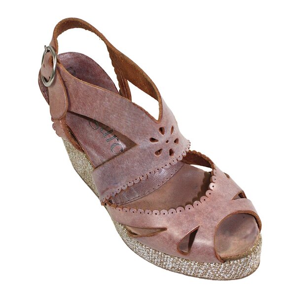 Pedro Garcia Pink Blush Leather Peep Toe Ankle Buckle Platform Wedge, Size 36.5 - Picture 5 of 8